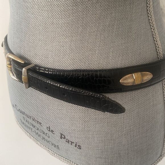 Greg Norman Collection Black Croc-Embossed Leather Belt Gold Buckle 40" Western - Picture 5 of 7